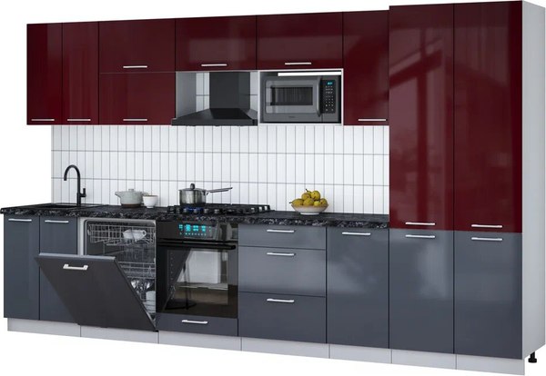 Кухонный гарнитур Интерлиния Мила Gloss 3.6-ПМ2 - фото