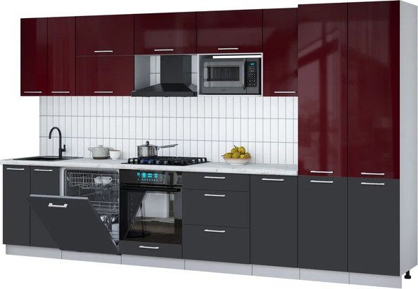 Кухонный гарнитур Интерлиния Мила Gloss 3.6-ПМ2 - фото