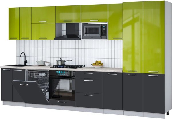 Кухонный гарнитур Интерлиния Мила Gloss 3.6-ПМ2 - фото