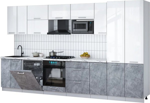 Кухонный гарнитур Интерлиния Мила Gloss 3.6-ПМ2 - фото