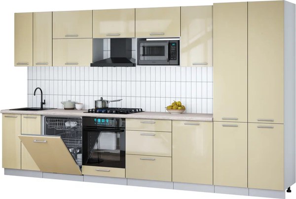 Кухонный гарнитур Интерлиния Мила Gloss 3.7-ПМ2 - фото