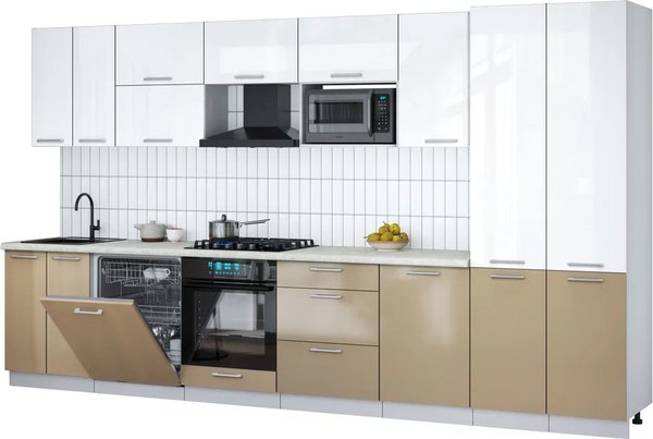 Кухонный гарнитур Интерлиния Мила Gloss 3.7-ПМ2 - фото