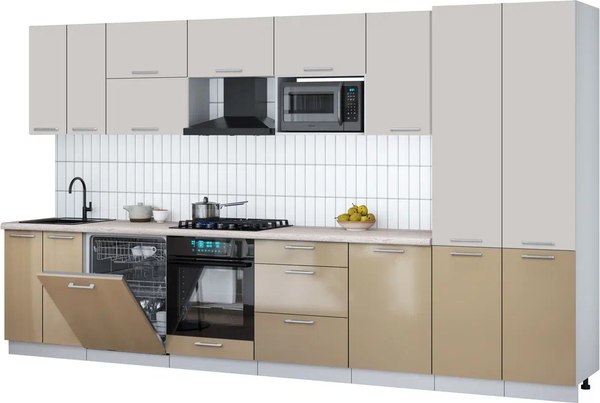 Кухонный гарнитур Интерлиния Мила Gloss 3.7-ПМ2 - фото