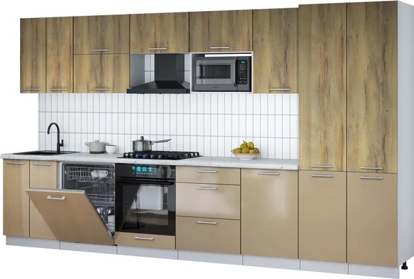 Кухонный гарнитур Интерлиния Мила Gloss 3.7-ПМ2 - фото