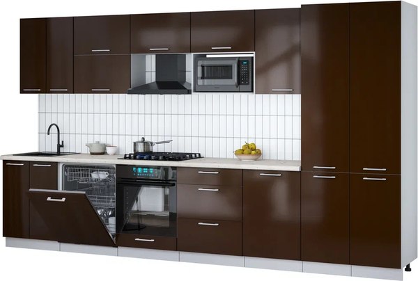 Кухонный гарнитур Интерлиния Мила Gloss 3.7-ПМ2 - фото