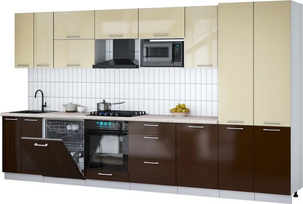 Кухонный гарнитур Интерлиния Мила Gloss 3.7-ПМ2 - фото