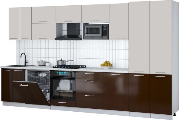 Кухонный гарнитур Интерлиния Мила Gloss 3.7-ПМ2 - фото