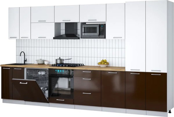 Кухонный гарнитур Интерлиния Мила Gloss 3.7-ПМ2 - фото