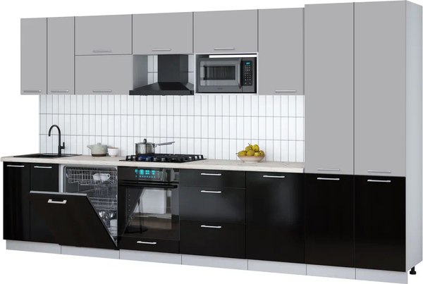 Кухонный гарнитур Интерлиния Мила Gloss 3.7-ПМ2 - фото