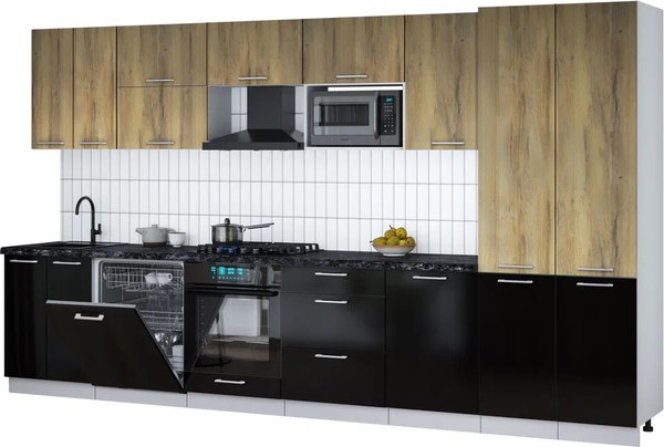 Кухонный гарнитур Интерлиния Мила Gloss 3.7-ПМ2 - фото