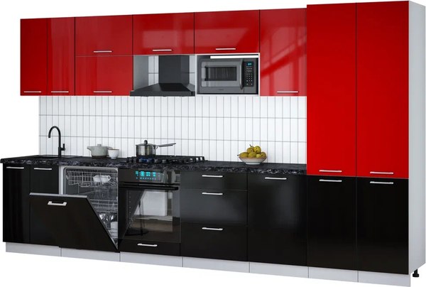 Кухонный гарнитур Интерлиния Мила Gloss 3.7-ПМ2 - фото