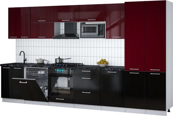 Кухонный гарнитур Интерлиния Мила Gloss 3.7-ПМ2 - фото