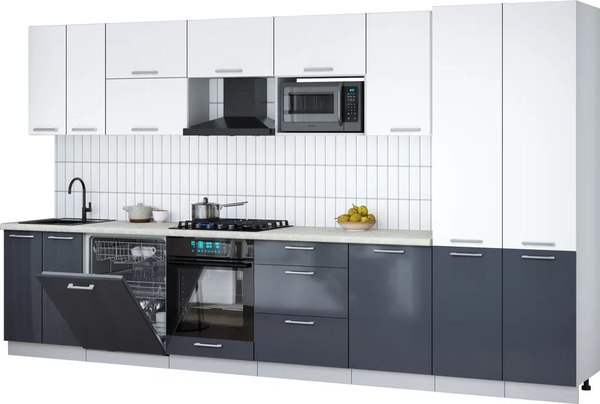 Кухонный гарнитур Интерлиния Мила Gloss 3.7-ПМ2 - фото