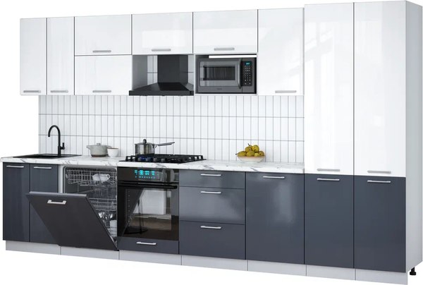 Кухонный гарнитур Интерлиния Мила Gloss 3.7-ПМ2 - фото