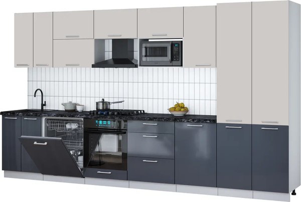 Кухонный гарнитур Интерлиния Мила Gloss 3.7-ПМ2 - фото