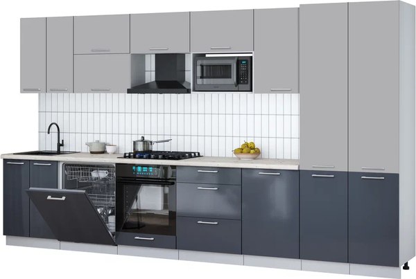 Кухонный гарнитур Интерлиния Мила Gloss 3.7-ПМ2 - фото