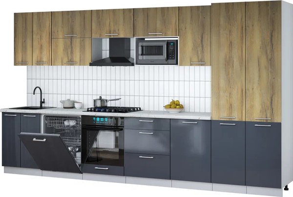 Кухонный гарнитур Интерлиния Мила Gloss 3.7-ПМ2 - фото