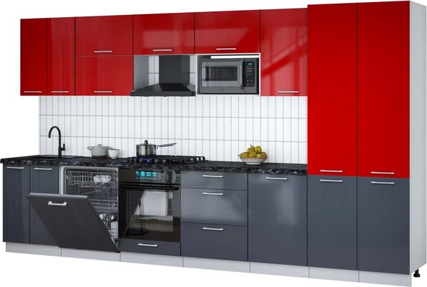 Кухонный гарнитур Интерлиния Мила Gloss 3.7-ПМ2 - фото