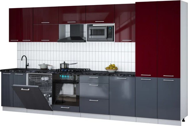 Кухонный гарнитур Интерлиния Мила Gloss 3.7-ПМ2 - фото