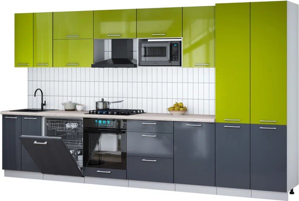 Кухонный гарнитур Интерлиния Мила Gloss 3.7-ПМ2 - фото