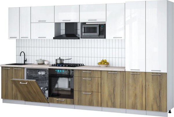 Кухонный гарнитур Интерлиния Мила Gloss 3.7-ПМ2 - фото