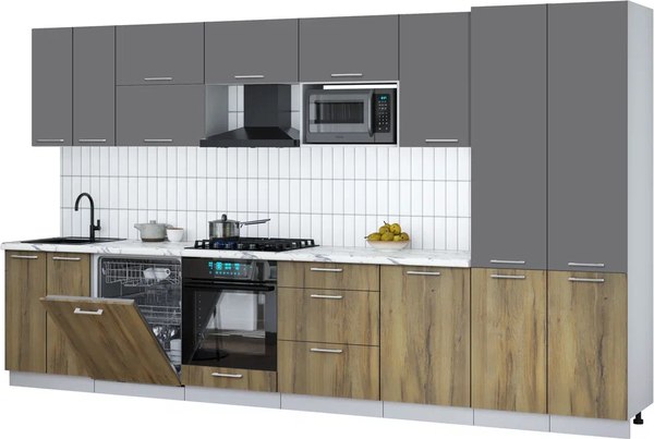 Кухонный гарнитур Интерлиния Мила Gloss 3.7-ПМ2 - фото