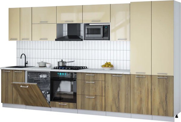 Кухонный гарнитур Интерлиния Мила Gloss 3.7-ПМ2 - фото