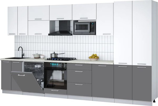 Кухонный гарнитур Интерлиния Мила Gloss 3.7-ПМ2 - фото
