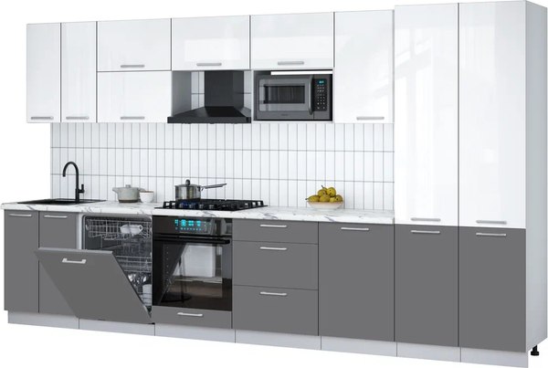 Кухонный гарнитур Интерлиния Мила Gloss 3.7-ПМ2 - фото