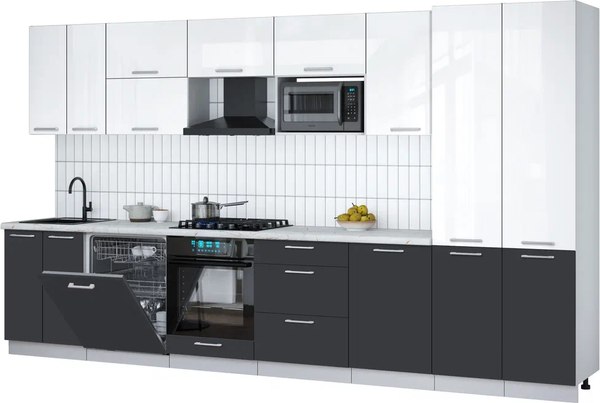 Кухонный гарнитур Интерлиния Мила Gloss 3.7-ПМ2 - фото