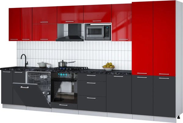 Кухонный гарнитур Интерлиния Мила Gloss 3.7-ПМ2 - фото