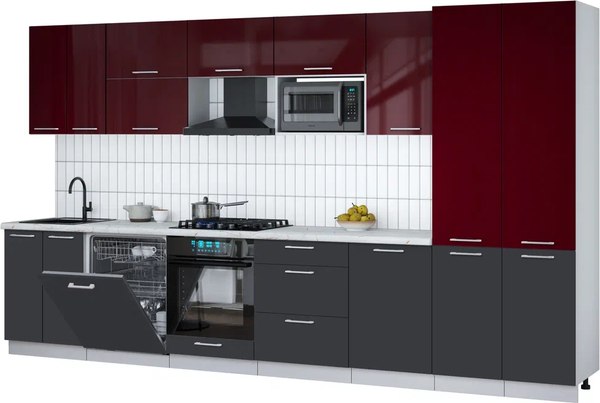Кухонный гарнитур Интерлиния Мила Gloss 3.7-ПМ2 - фото