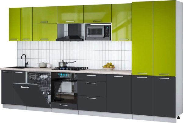 Кухонный гарнитур Интерлиния Мила Gloss 3.7-ПМ2 - фото