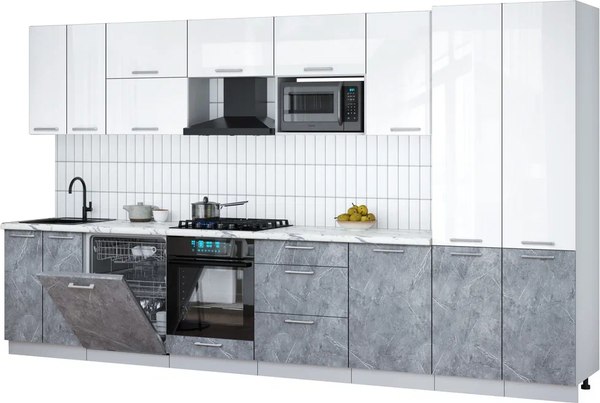 Кухонный гарнитур Интерлиния Мила Gloss 3.7-ПМ2 - фото