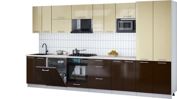 Кухонный гарнитур Интерлиния Мила Gloss 3.8-ПМ2 - фото