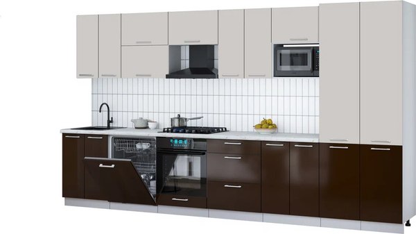 Кухонный гарнитур Интерлиния Мила Gloss 3.8-ПМ2 - фото