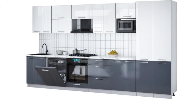 Кухонный гарнитур Интерлиния Мила Gloss 3.8-ПМ2 - фото