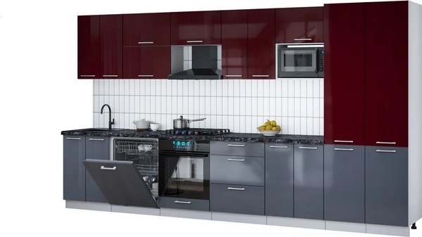 Кухонный гарнитур Интерлиния Мила Gloss 3.8-ПМ2 - фото