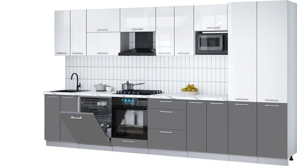 Кухонный гарнитур Интерлиния Мила Gloss 3.8-ПМ2 - фото