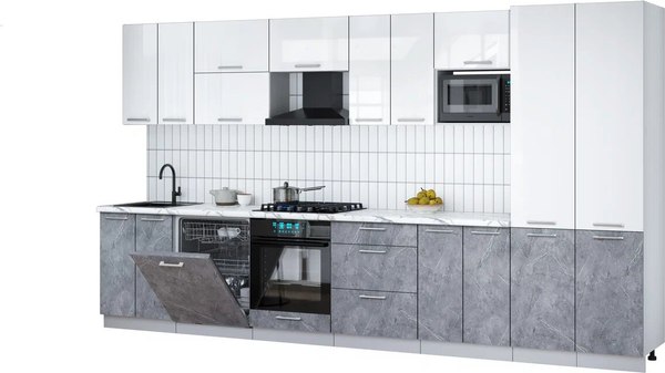 Кухонный гарнитур Интерлиния Мила Gloss 3.8-ПМ2 - фото