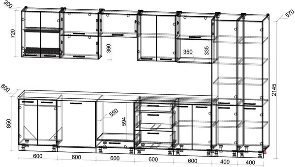 Кухонный гарнитур Интерлиния Мила Gloss 3.8-ПМ2