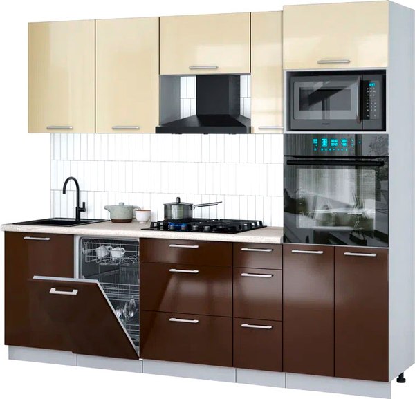 Кухонный гарнитур Интерлиния Мила Gloss 2.45-ПМ3 - фото