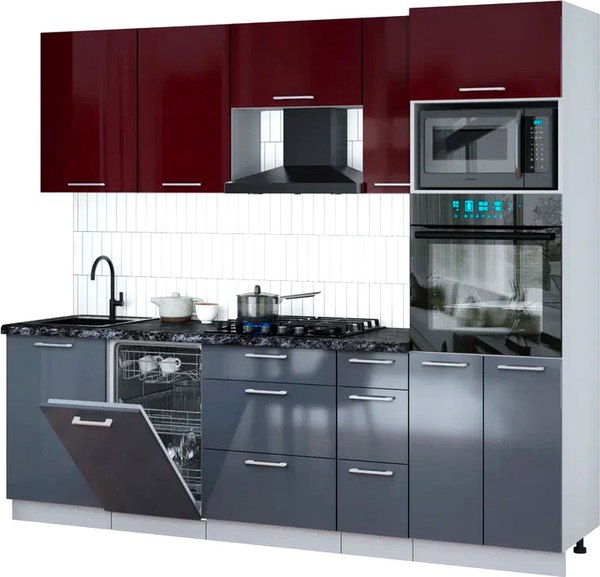 Кухонный гарнитур Интерлиния Мила Gloss 2.45-ПМ3 - фото