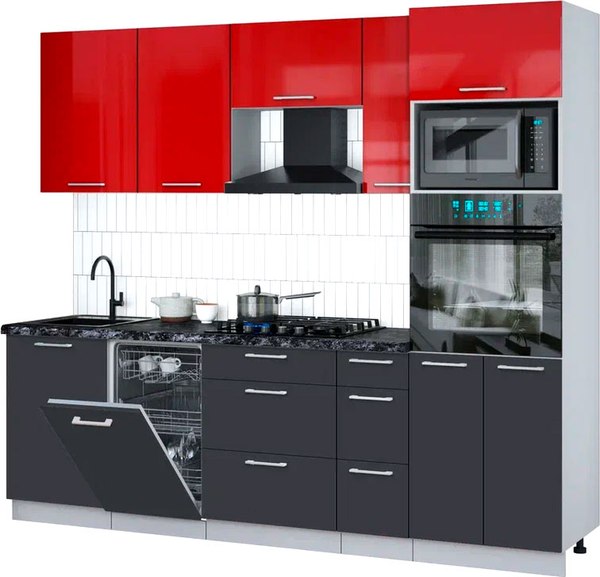 Кухонный гарнитур Интерлиния Мила Gloss 2.45-ПМ3 - фото