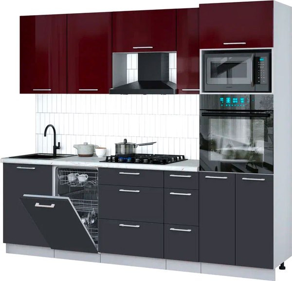 Кухонный гарнитур Интерлиния Мила Gloss 2.45-ПМ3 - фото