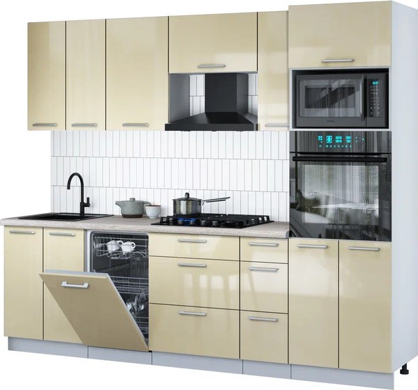 Кухонный гарнитур Интерлиния Мила Gloss 2.55-ПМ3 - фото