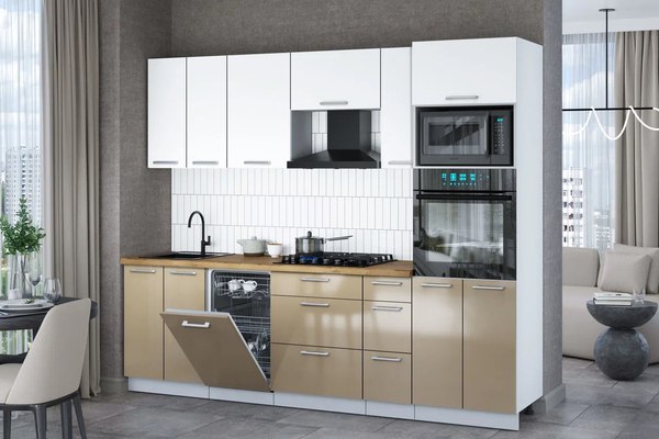 Кухонный гарнитур Интерлиния Мила Gloss 2.55-ПМ3