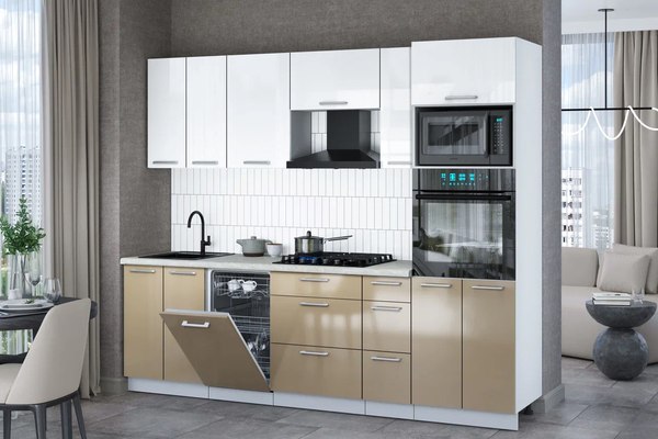 Кухонный гарнитур Интерлиния Мила Gloss 2.55-ПМ3