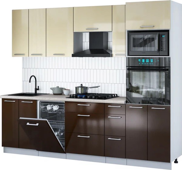 Кухонный гарнитур Интерлиния Мила Gloss 2.55-ПМ3 - фото
