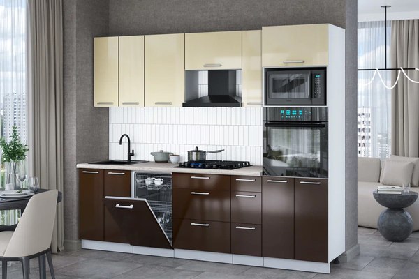 Кухонный гарнитур Интерлиния Мила Gloss 2.55-ПМ3